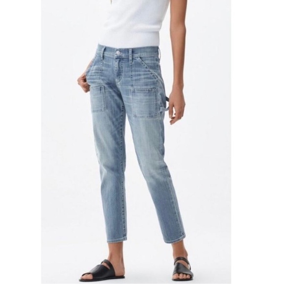 CITIZENS OF HUMANITY Leah 25 Cargo Straight Leg Light Wash Utility Denim Jeans - Picture 4 of 15